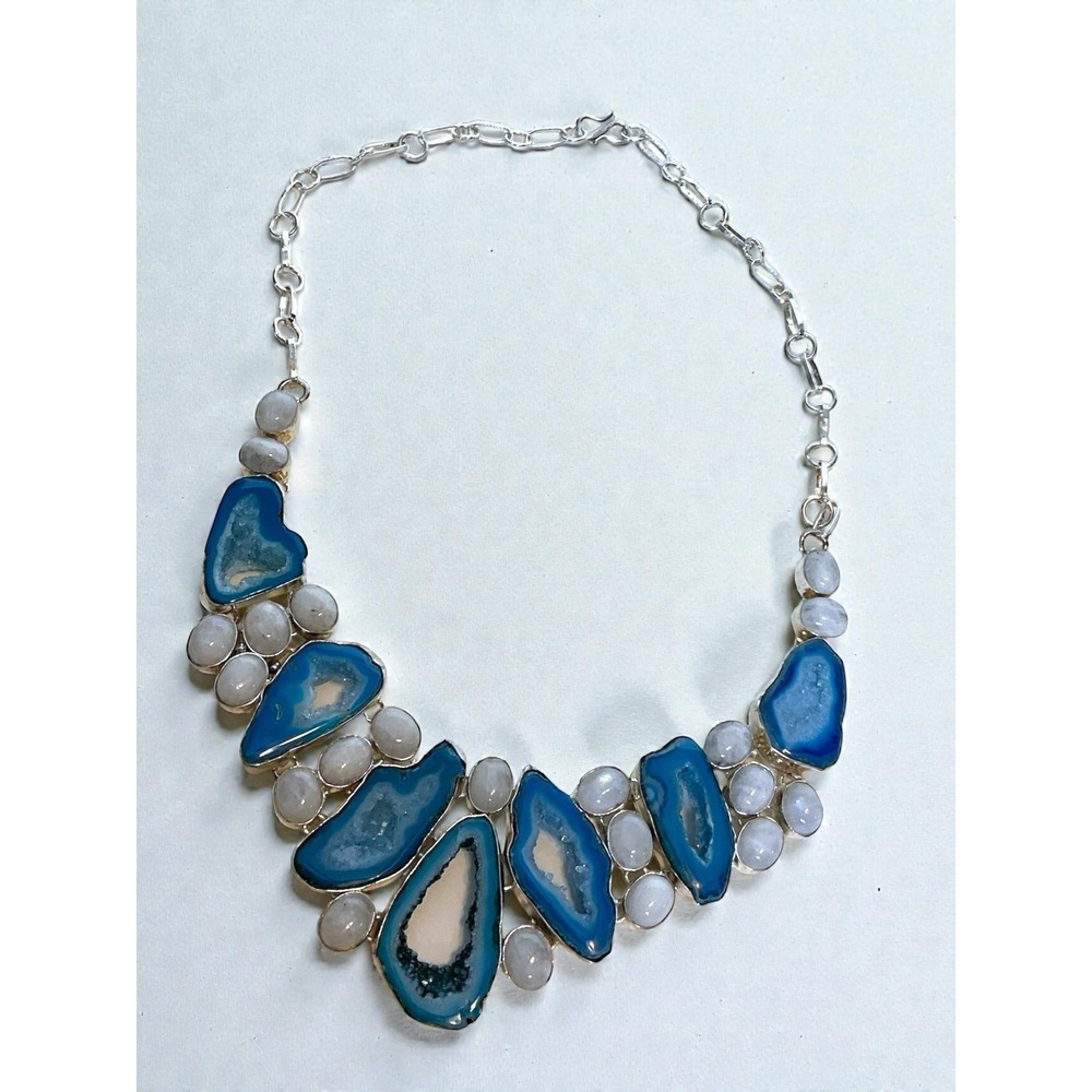 Solar Blue Agate Apatite Handmade Big Necklace Jewelry Holiday